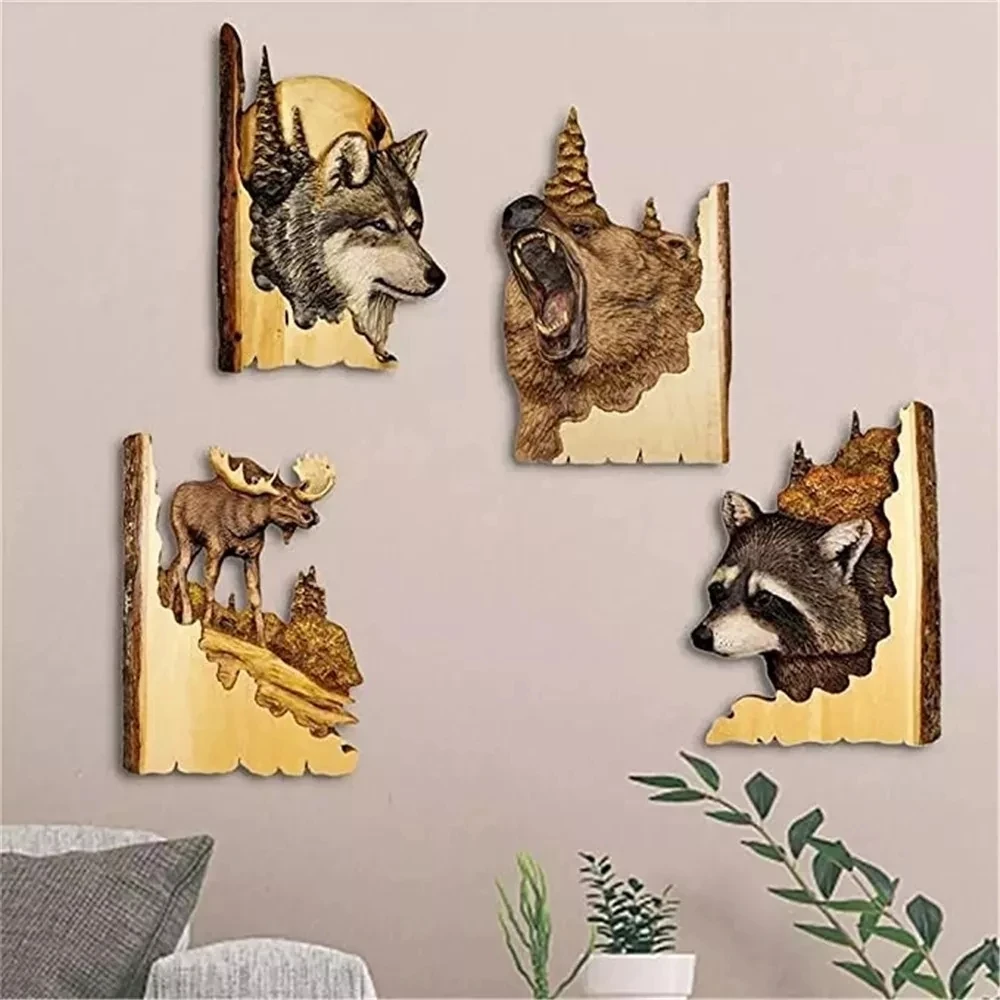 

Animal Head Wall Ornaments Resin Wall Hanging Decoration in Nordic style Decor Gift for Home Wolf elk bear raccoon