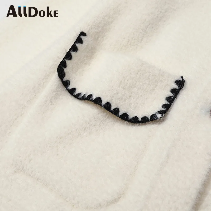 

ALLDOKE coat women autumn winter 2020 casual small incense style warm knitted veste femme turndown collar pocket coats females