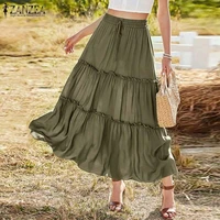 zanzea summer elastic waist solid party ruffles skirt elegant women long skirts vintage a line work jupe holiday faldas saia