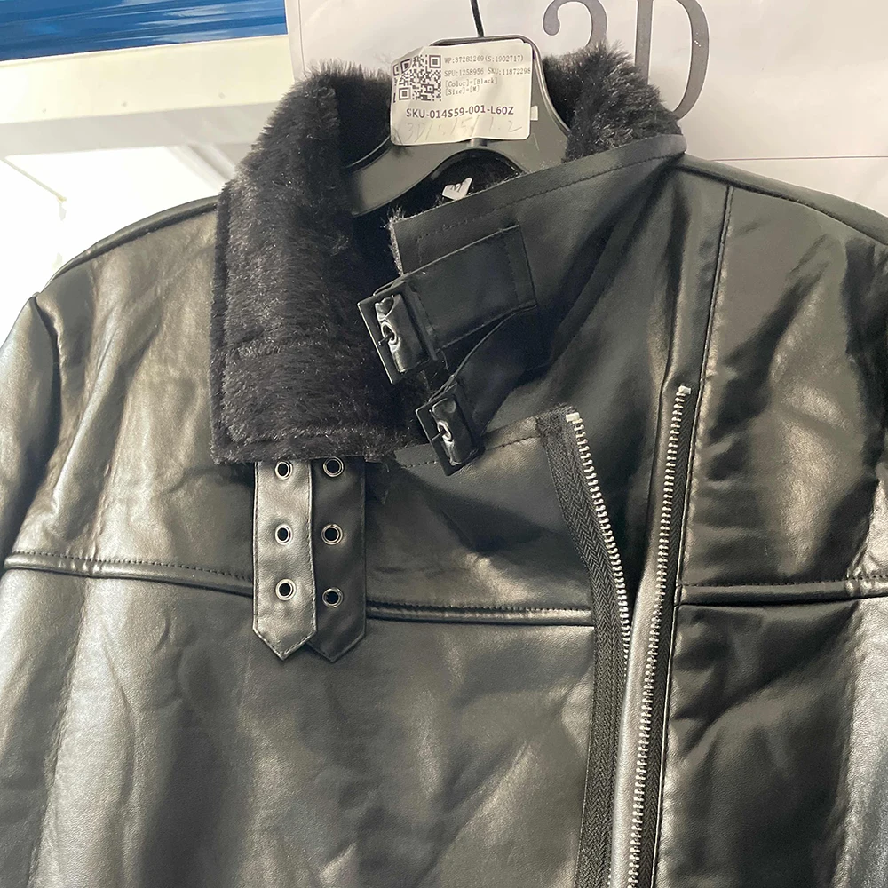 Women Winter Fashion Warm PU Leather Jacket Fake Fur Black Long Coat Office Lady Zipper Western Punk Gothic Outwear Young Girl