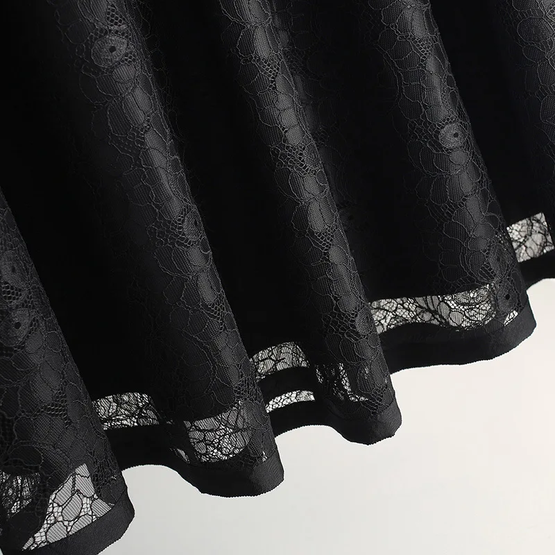 

2021 Summer New Arrival High Waist Slim Lace Skirt Simple Black All-match Elegant Loose Women A-line Long Skirt Free Shipping