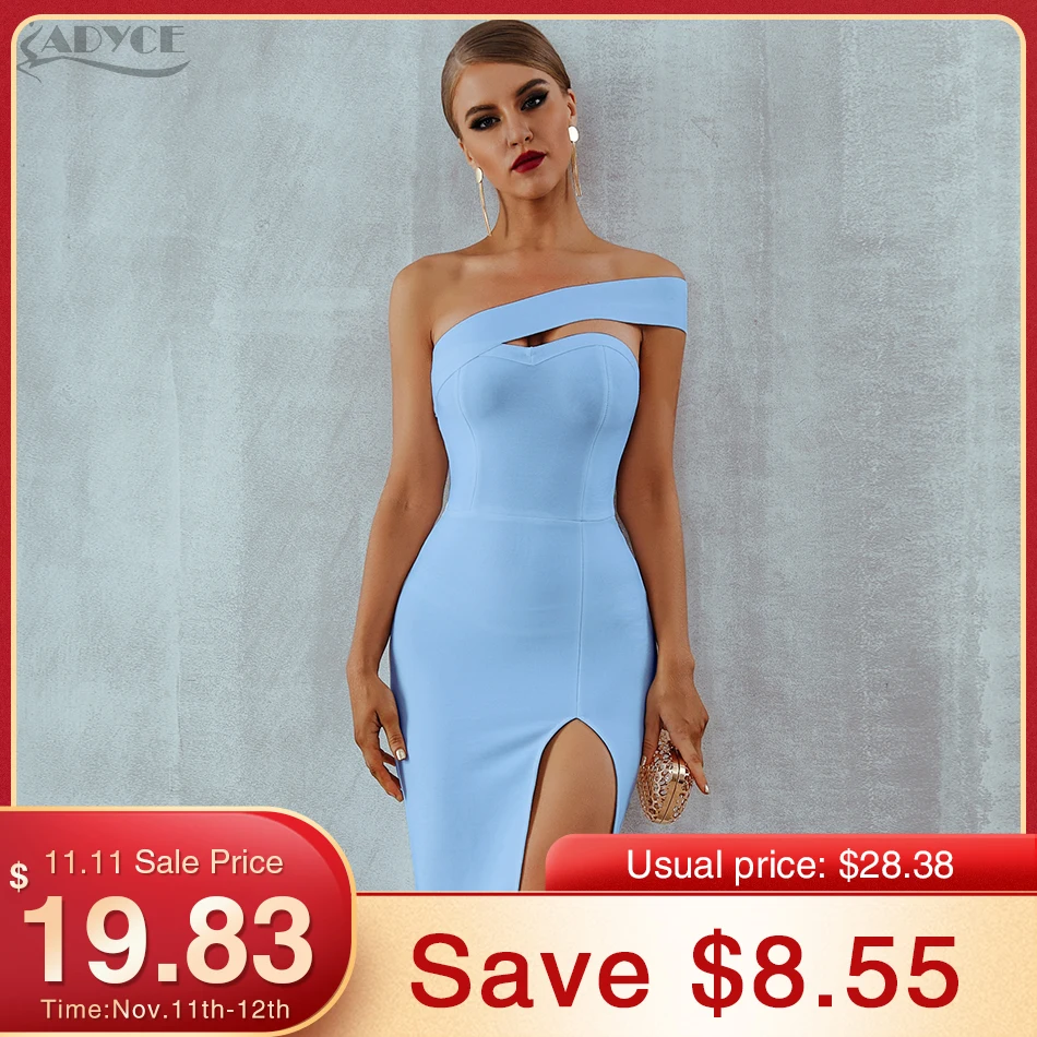 

Adyce White Blue Bodycon Bandage Dress Women 2021 Summer Sexy Elegant Black One Shoulder Strapless Celebrity Runway Party Dress
