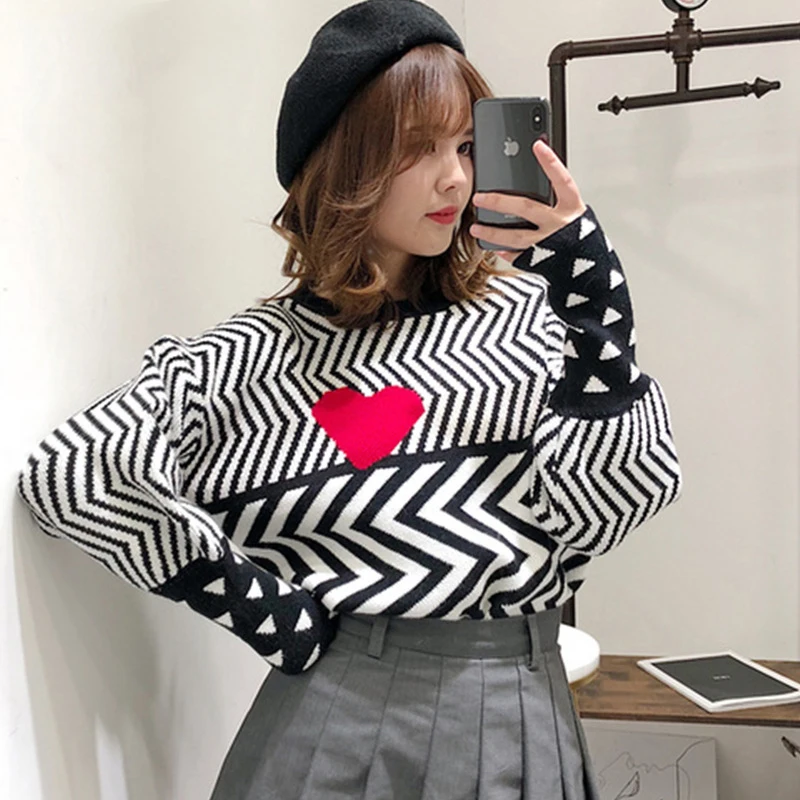Осень-зима 2019 одежда женские свитера топы с длинным рукавом и геометрическим