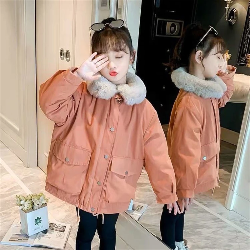 

Girls Baby's Kids Coat Jacket Outwear 2021 Loose Jean Warm Plus Velvet Thicken Winter Autumn Cotton Outdoor Fleece Children's Cl