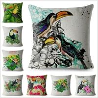 tropical toucans bird print throw pillow cushion covers linen pillows cases car