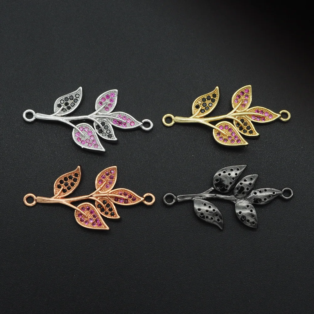 

17x33mm 100% CZ Zircon DIY Jewelry Leaf Connectors Charm Wholesale Bracelet Making Connector Factory Sale Custom Orders Welcome