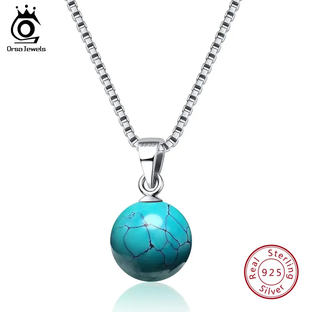 ORSA JEWELS подлинные 925 пробы серебряные ожерелья и подвески из натурального камня бирюзовый кулон женское ожерелье вечерние ювелирные изделия SN87