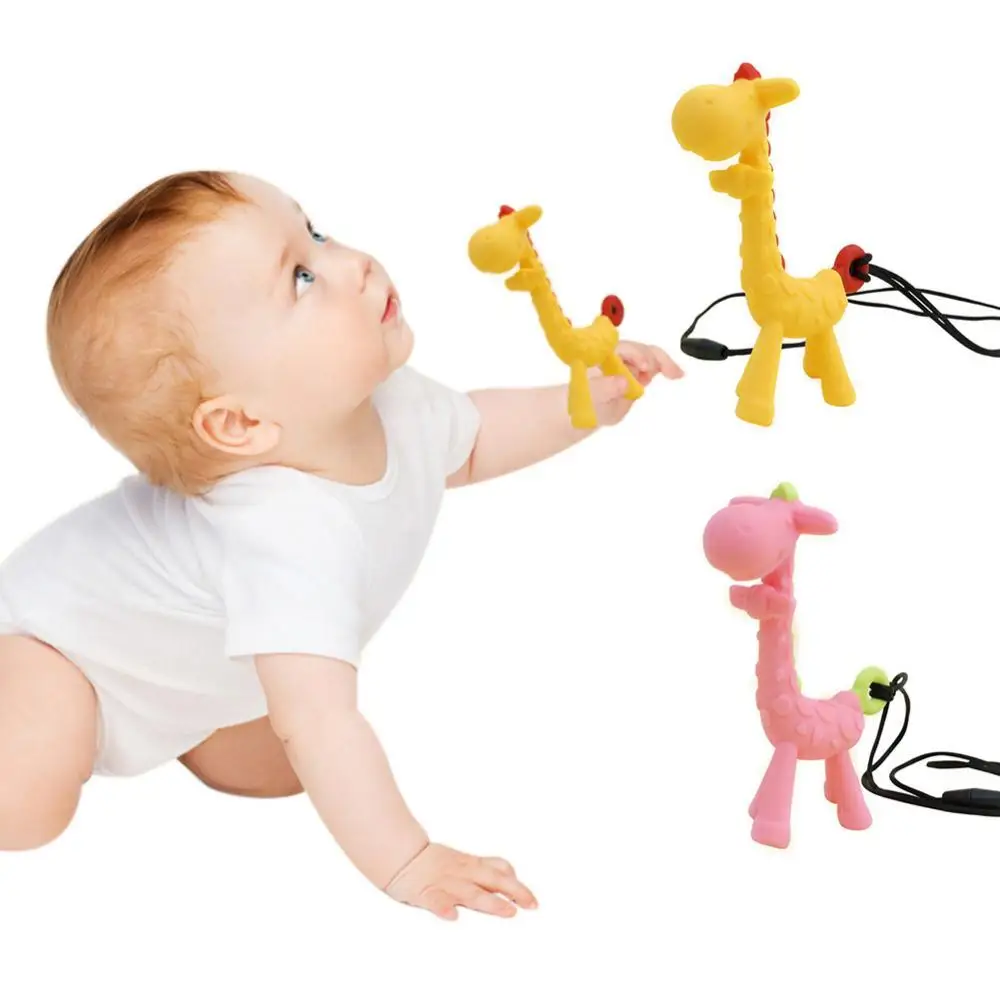 

Cartoon Giraffe Pendant Mom Necklace Baby Teething Chew Silicone Teether Toy