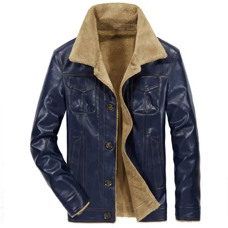 

Autumn Winter Leather Jacket Men Fur Collar Slim Fit PU Leather Jacket New Fleece Motorcycle Leather Jacket Male Brand Coats 4XL