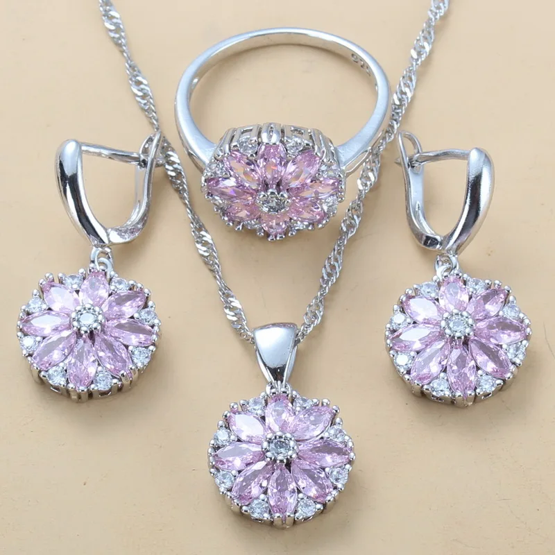 Женский костюм с розовым цветком серьги подвески серебристого цвета кубическим