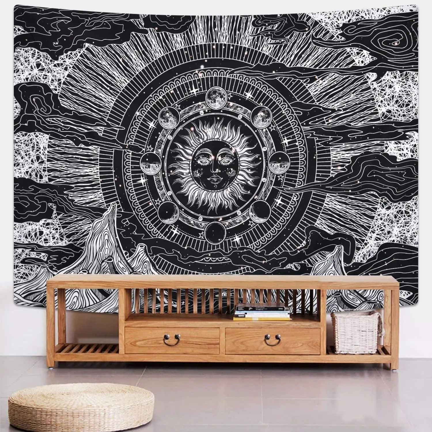

Black and White Moon Sun Cloud Tapestry Psychedelic Boho Decoration Wall Hanging Home Decor Tapestries For Room Farmhouse