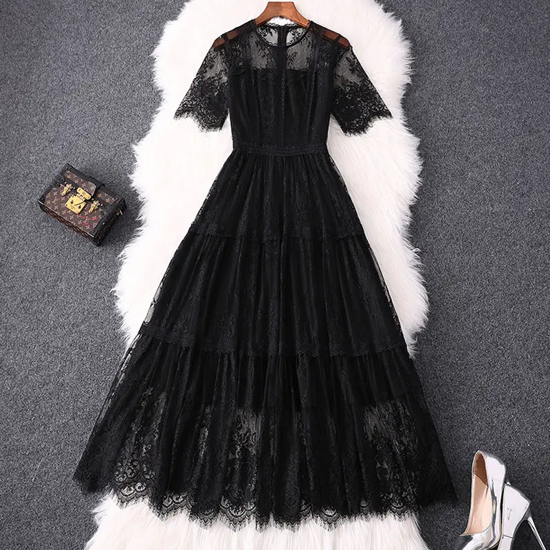

Women's Summer Dress Black Lace Loose Plus Size Fat Increase Fairy Dresses
