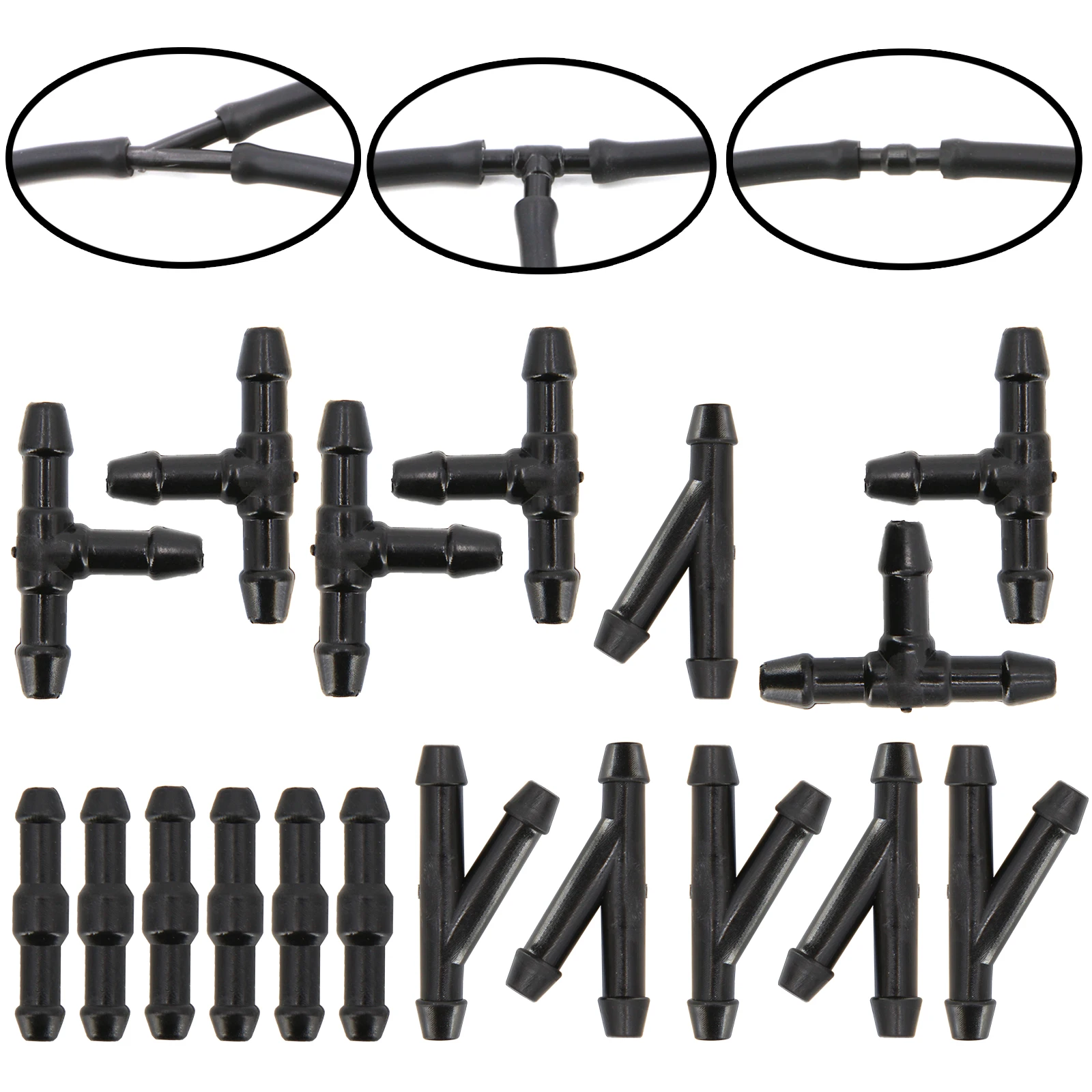 

18 шт. универсальная насадка для омывателя стеклоочистителя, шланг, соединитель, соединитель для труб, Т-образная деталь, прямой тройник, 3-ходовая Y-образная деталь, воздух, топливо, вода, бензин