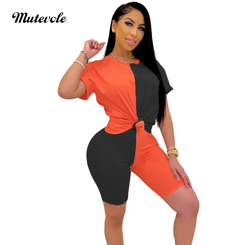 

Mutevole Women Casual Patchwork 2 Piece Shorts Summer Sexy Skinny Two Piece Set Fashion Bodycon Party Outfits Club Wear