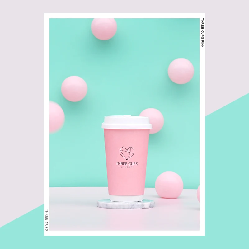 50 шт. одноразовые розовые кофейные чашки 16 унций 500 мл|Одноразовые чашки| |