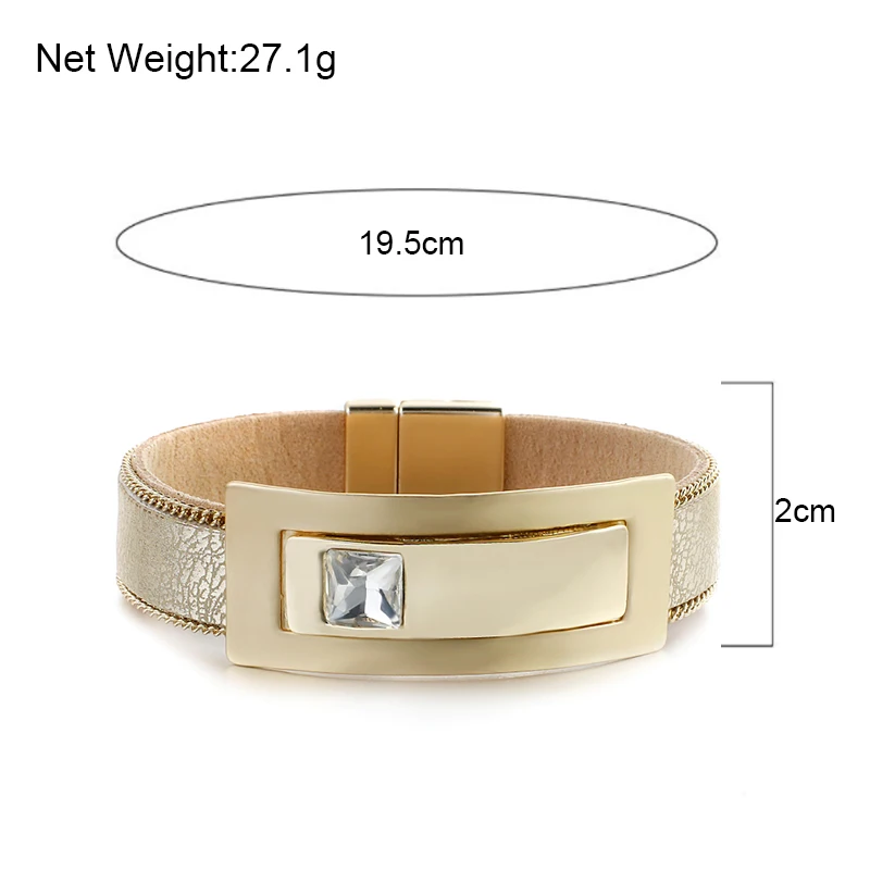 

Amorcome Gold Crystal Charm Leather Bracelet for Women Fashion 2020 Metal Wide Magnet Bracelets & Bangles Jewelry Femme Gift