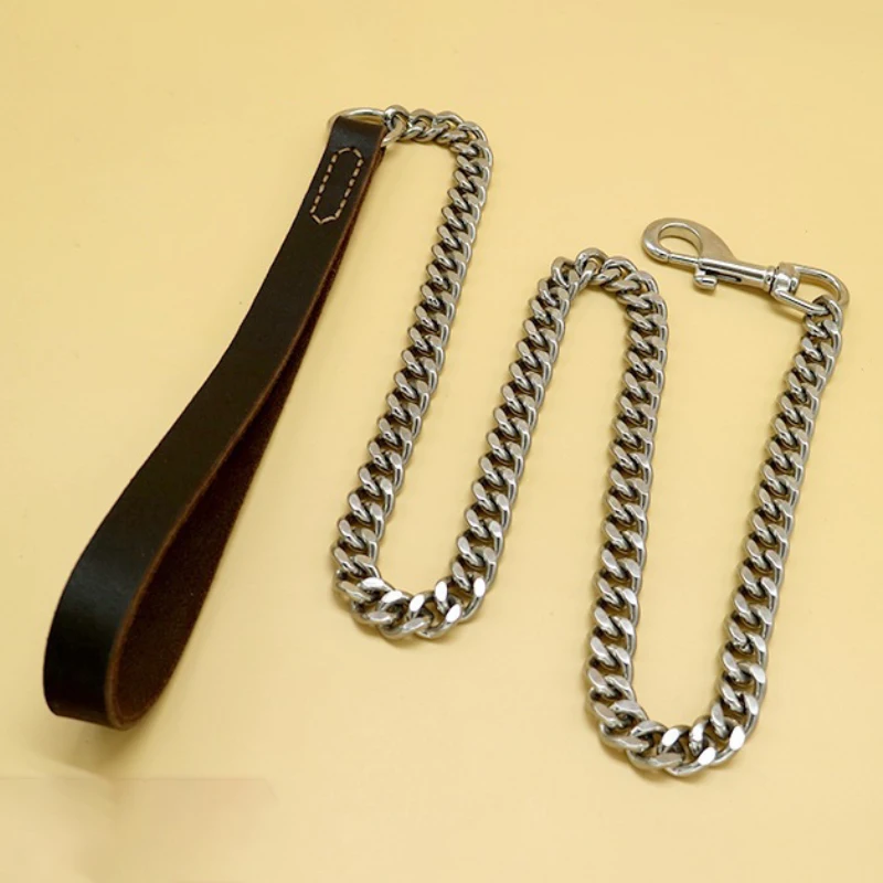 

Stainless steel metal Dog Leash Training Choke Chain harness for Small Medium Large Genuine Leather Dogs Strong Iron Dog Slip