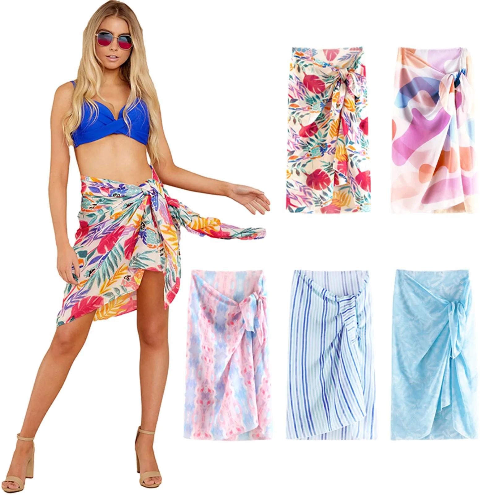 

SAGACE Women's holiday Flower Print Chiffon beach towel swimsuit skirt, 2021 summer fashion new seaside holiday women's wear