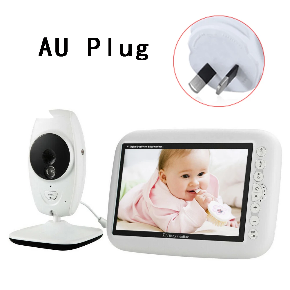 AU Plug 7 дюймов Видеоняни и радионяни 720P HD Камера большой ЖК-дисплей Экран Беспроводной няня видео работающий на линии внутренней связи инфракрасный Ночное видение Температура мониторинга 4 Колыбельная - Цвет: AU Plug