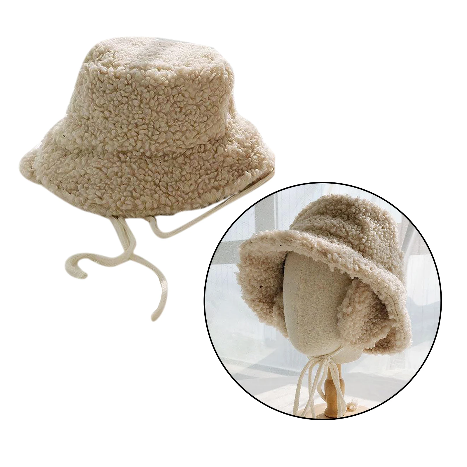 Women Winter Bucket Hat with Earmuffs Vintage Cloche Hats Warm Faux Fur Wool Outdoor Fisherman Cap