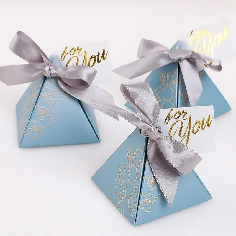 Caja Triangular de pir&aacute;mide para dulces, regalos y favores de boda para invitados, bolsas de dulces, embalaje de Chocolate, suministros para fiesta de Baby Shower-3