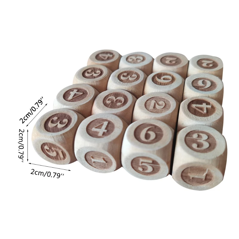 

H4GF New Pattern 16Pcs/Pack 2cm Solid Wood Dice Game Props Educational Toys for Children Solid Color Digital Dice