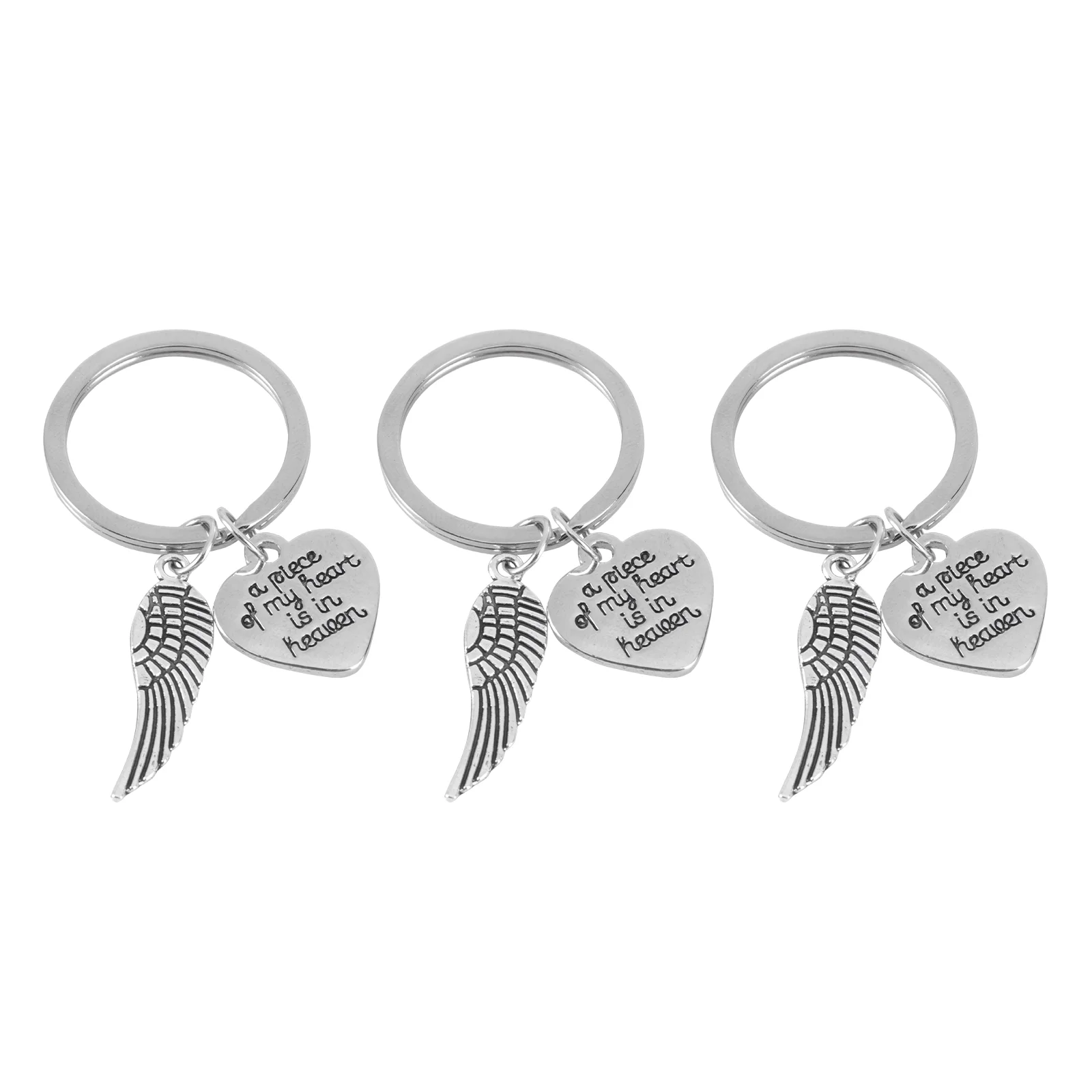 

3PCS Angel Wing Love Heart Keychain Creative English Letter Keyring (Silver)