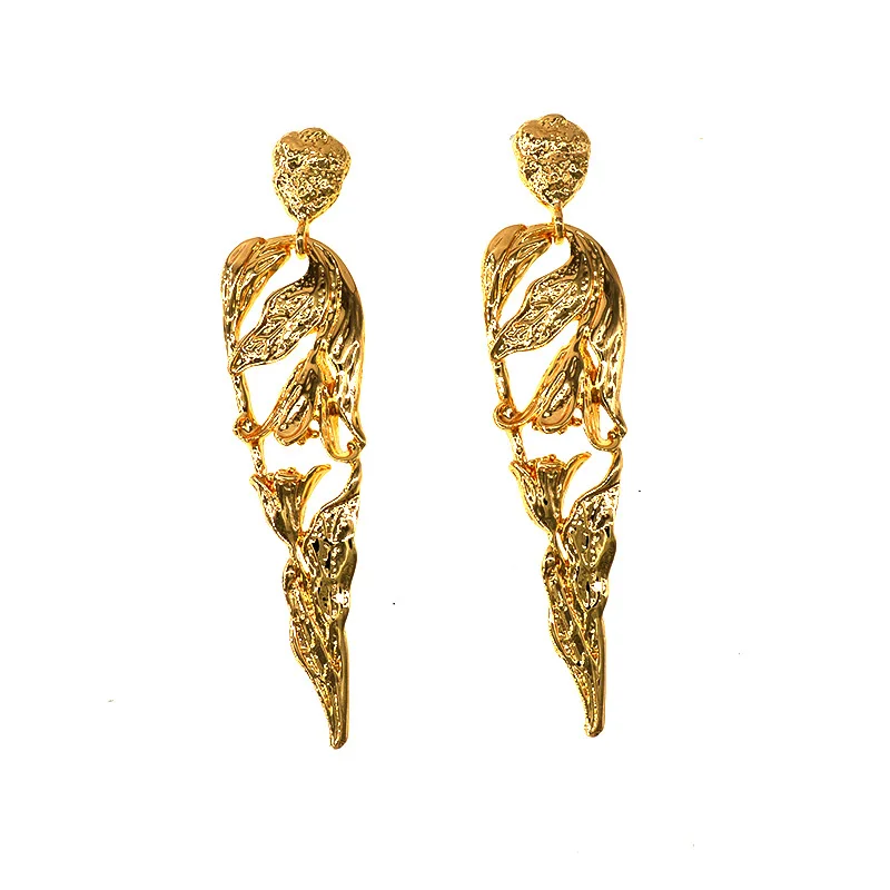 

1pair Designer Gold Leaf Tassel Drop Earring 2021 Trend Studs Long Leaf Dangle Ear Cuff Stud Earring Statement Jewelry For Women