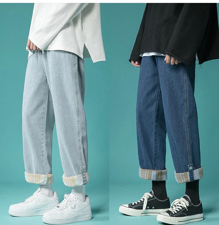 ICCLEK 2021 Autumn Jeans Men's Casual Loose Straight-leg Pants Wide-leg Pants Patchwork Jeans  Jeans for Men  Baggy Jeans