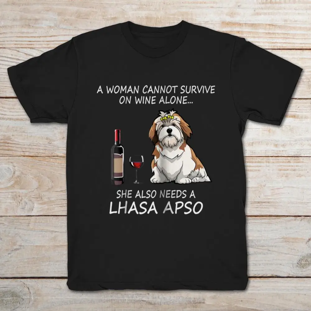 Женщина не может выдержать вино одна ей также нужна футболка Lhasa Apso|Мужские