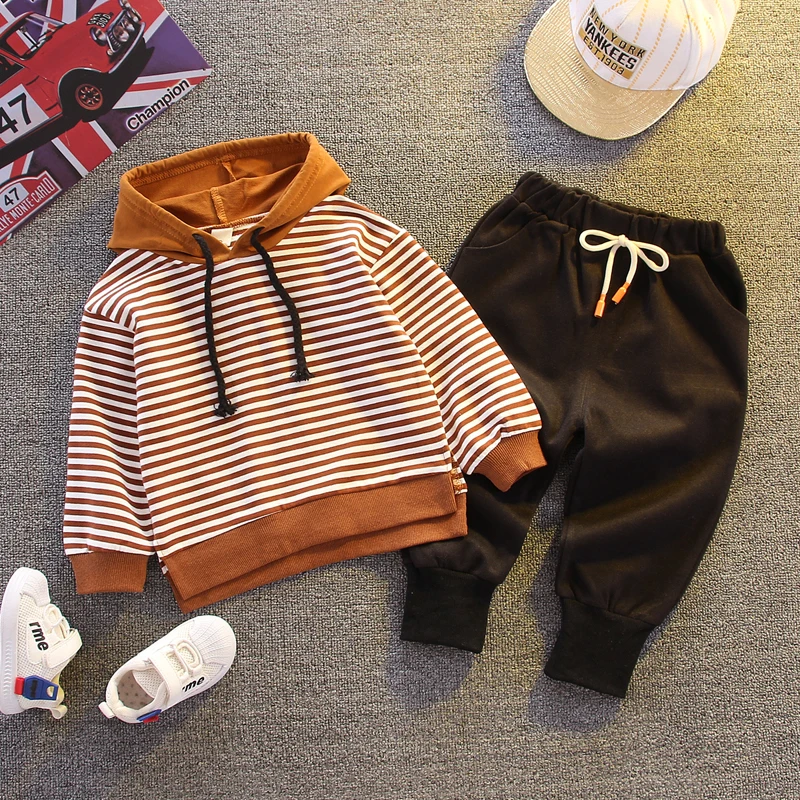 

New Toddler Boy Hooded Striped Clothes Set Casual Sport 2020 New Spring Baby Boys Clothing Outwear