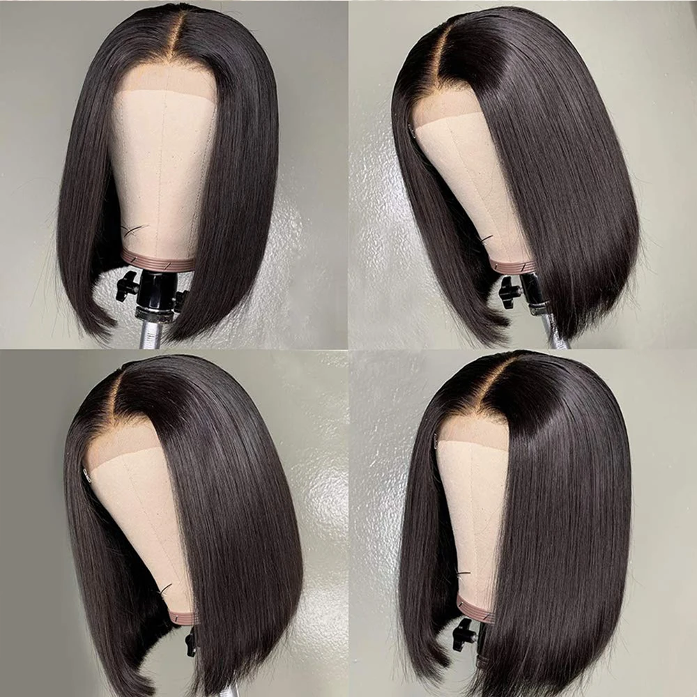 4x4 Remy Bob короткие парики с закрытием бразильские волосы без клея для черных женщин