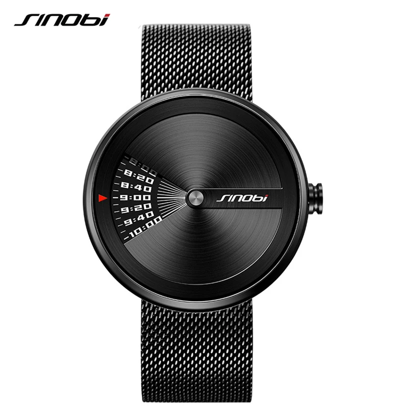 Sinobi Men's Wrist Watch Luxury Brand Personality Creative Digital Watches Mens Stainless Steel Mesh Belt Wristwatch Men relogio