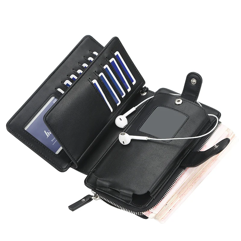 Мужские кошельки с карманом для телефона Длинный кошелек на молнии денег мужской