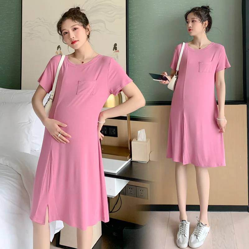 

6678# Summer Thin Modal Cotton Maternity Dress A Line Slim T Shirt Clothes for Pregnant Women Pregnancy Sleep Home Lounge Wear