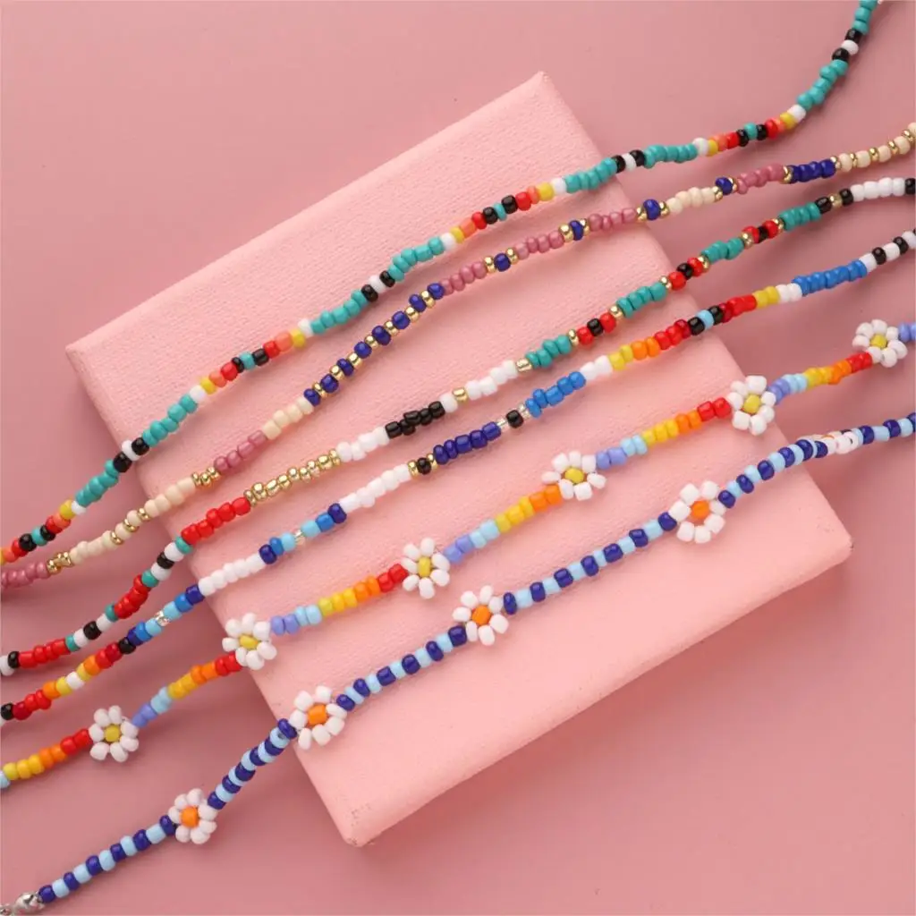 

Bohemian New Anklets For Women Colorful Beads Flower Anklet Bracelet Leg Chain Summer Beach Foot Jewelry Accessories 21cm long