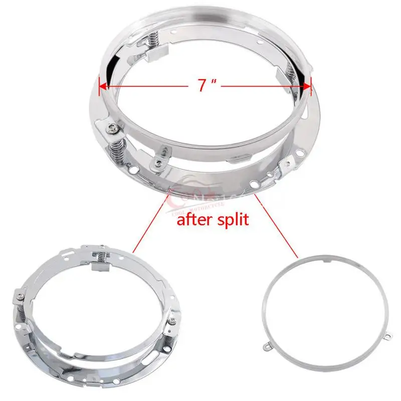 

2PCs 7 Inch Chrome Round LED Headlight Adapter Mounting Ring Bracket for Harley Davidson FLD Touring Softail Jeep Wrangler JK