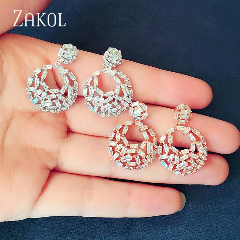 Женские серьги ZAKOL круглые с фианитом для свадебной вечеринки