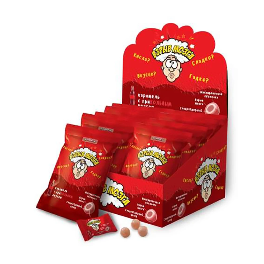 Карамель &quotВЗРЫВ МОЗГА&quot со вкусом колы в пакете блоке 24шт Конфеты сладкие