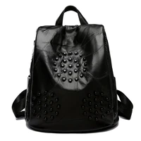 2021 womens solid black pu leather pocket safe backpack unisex tiger head surrounding sun shape star rivet rucksack