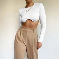 Sexy Open Navel Two Piece Suit Autumn Slim Fit Solid Color T-Shirt And PU Leather Wide Leg Shorts Suit Women Long Sleeve Set