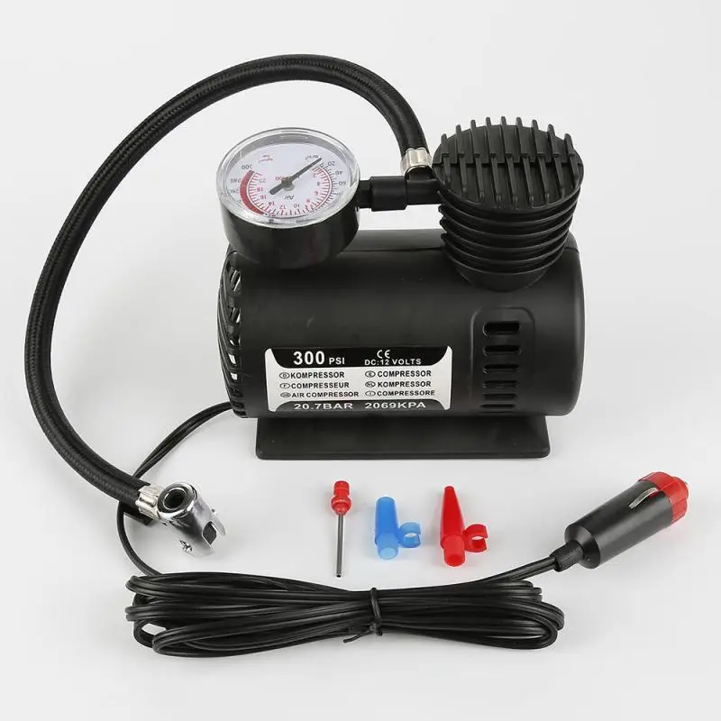 

Car Accessories Electric Inflator Black 12V 300 PSI Mini Electric Air Compressor Kit Mini Car Tire Inflator For Ball Bicycle