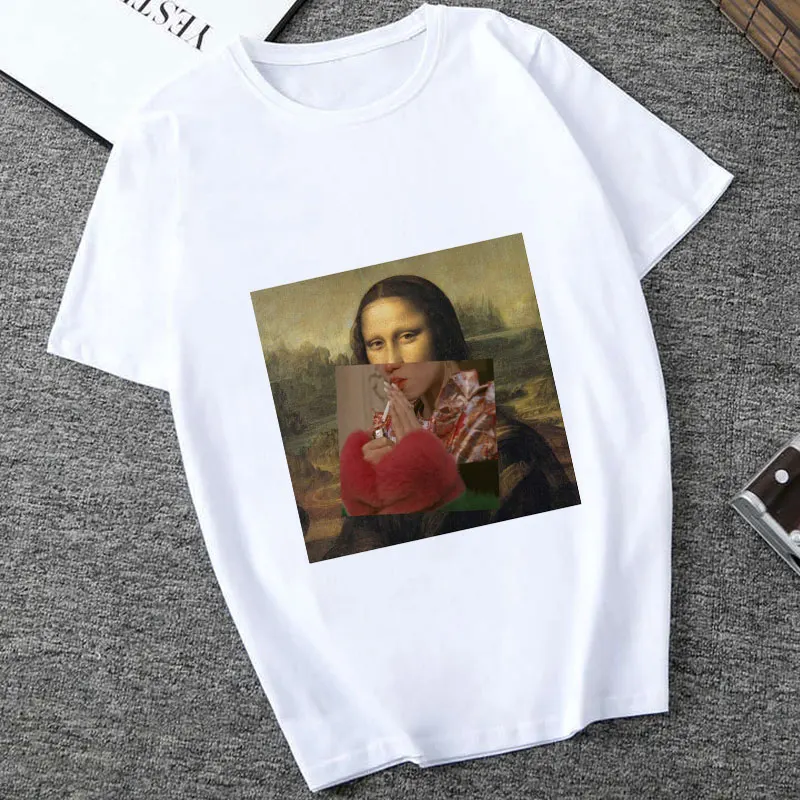 Mona Lisa Spoof персональные футболки женские модные футболки Harajuku летние с коротким рукавом и круглым вырезом белые Топы Рубашки Camiseta Femina