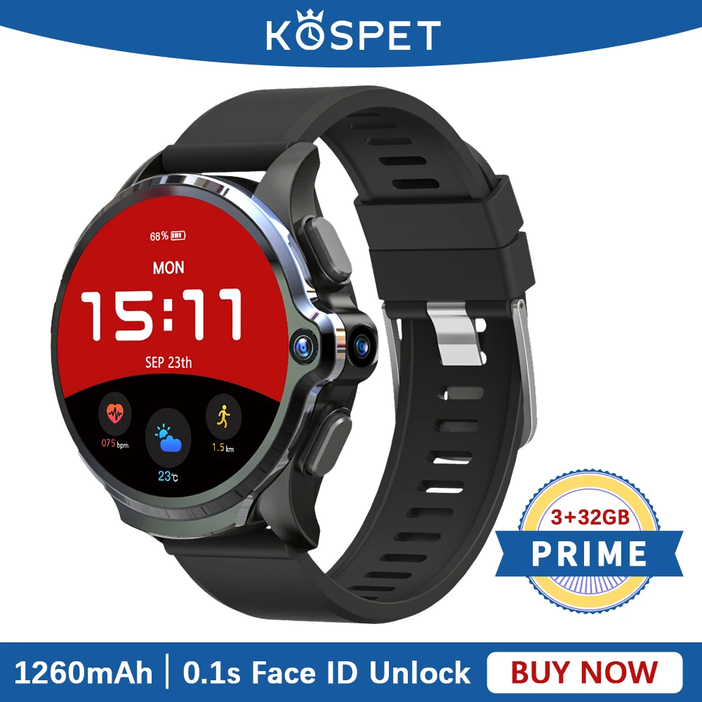 Смарт часы KOSPET PRIME для мужчин 3 ГБ 32 1260 мАч 1 6 дюйма камера GPS Wi Fi Bluetooth 4G Android с Sim