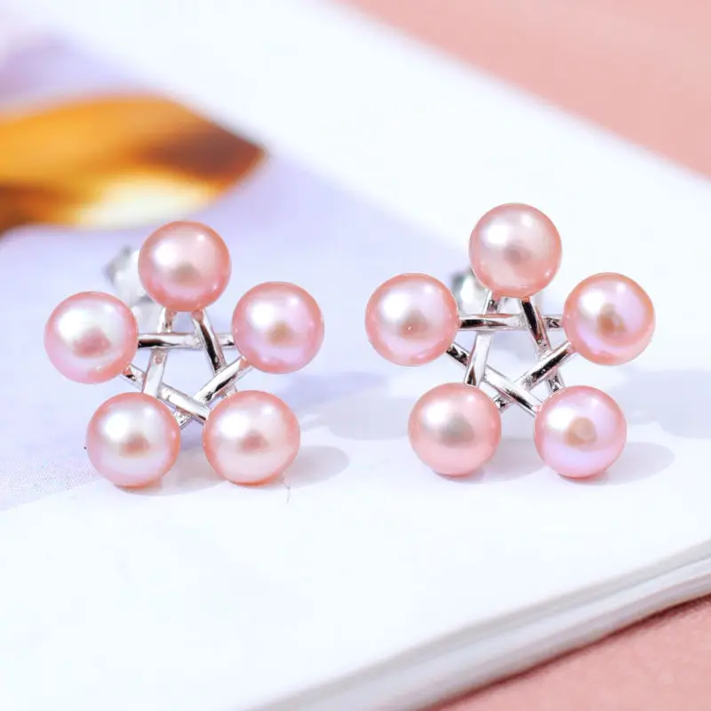 DMCEFP080 4 5 мм серьги гвоздики из пресноводного жемчуга четыре настоящие 925 пробы