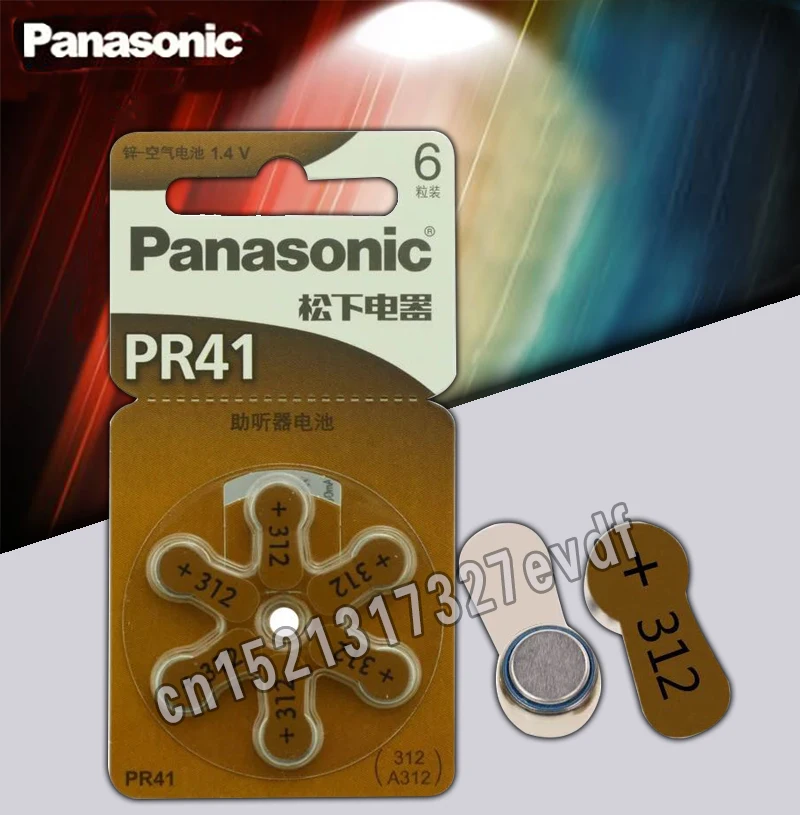 

6 шт./лот 100% оригинальные батареи для слухового аппарата Panasonic PR41 7,9 мм * 3,6 мм 312 батарейки для глухих аппаратов