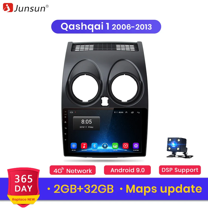 Junsun 2G + 32G Android 9 0 для Nissan Qashqai J10 2006-2009 2011-2013 авто 2 din автомагнитола стерео плеер Bluetooth