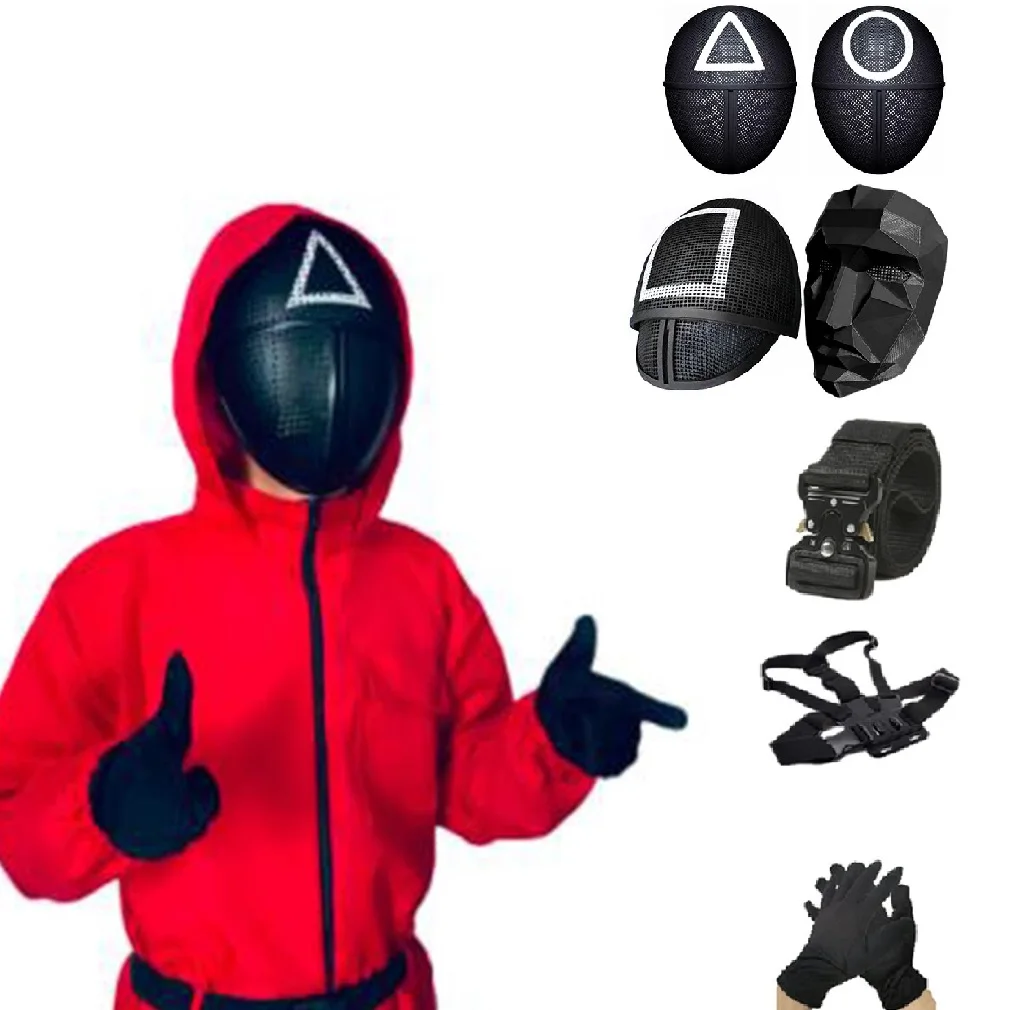 

Squid Game Mask COS Cosplay Pretends To Play The Korean TV Series Halloween Party Costume Scary Red Jacket Manager Halloween