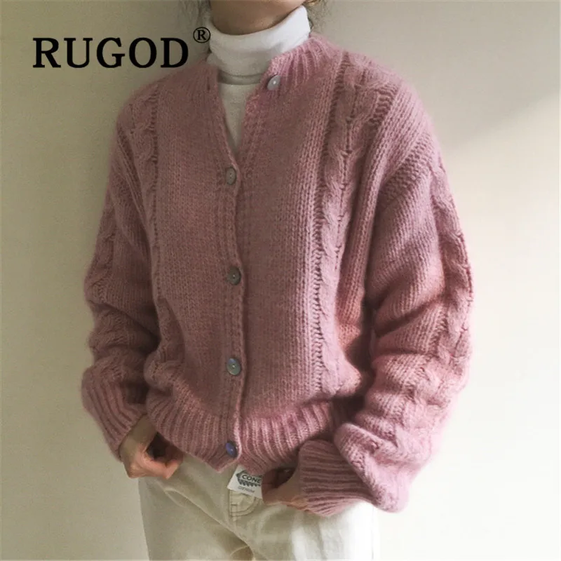Женский вязаный кардиган RUGOD однотонный Свободный теплый с круглым вырезом