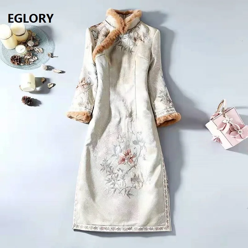 Женское винтажное жаккардовое платье Брендовое теплое до середины икры с